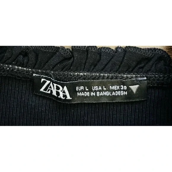 ZARA Black Ribbed Large‎ Square Neck Ruffle Trim Crop Tank Top Women's - Picture 5 of 6